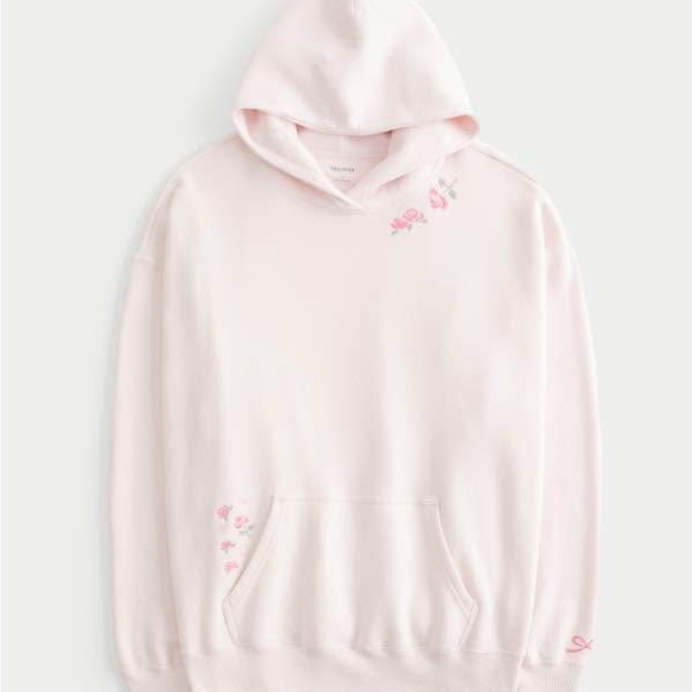 Hollister Oversized Light Pink Floral Graphic Hoodie